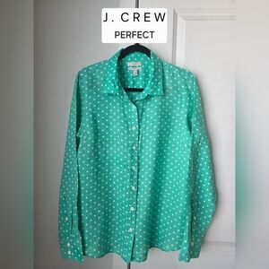 J. Crew Mint Green Linen Polka Dot Longsleeves Button-down Shirt
